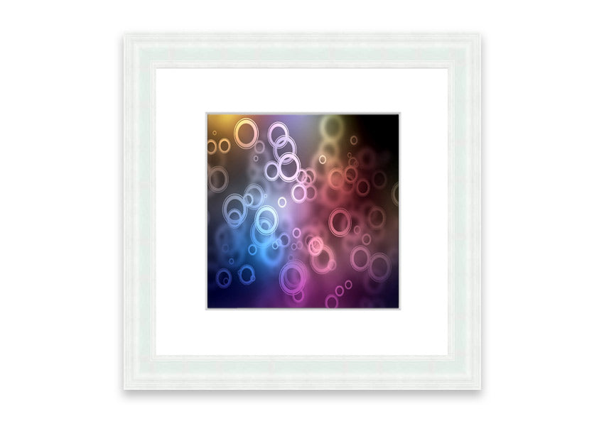 A beautifully framed Abstract Circle Art print featuring vibrant circles, handmade in Cornwall, ready to hang.