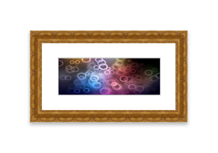 A beautifully framed Abstract Circle Art print featuring vibrant circles, handmade in Cornwall, ready to hang.