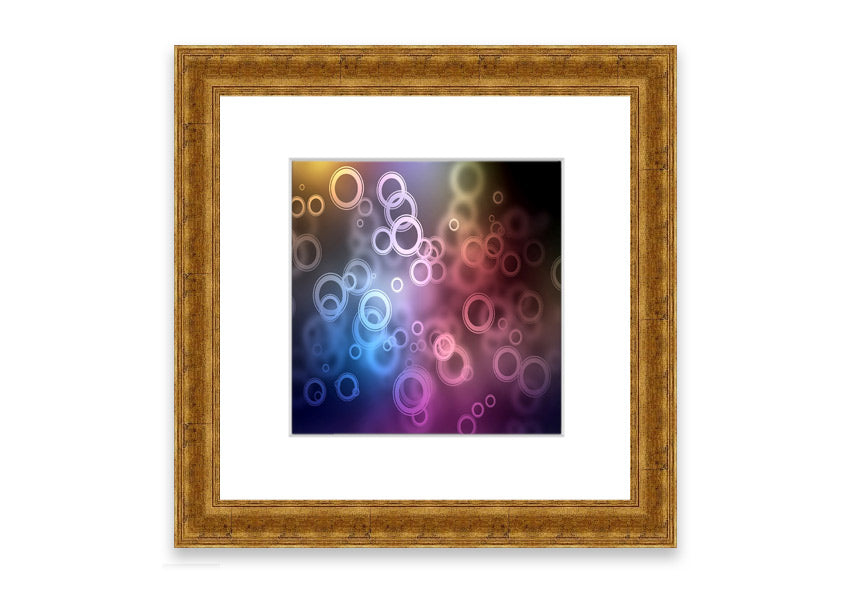 A beautifully framed Abstract Circle Art print featuring vibrant circles, handmade in Cornwall, ready to hang.