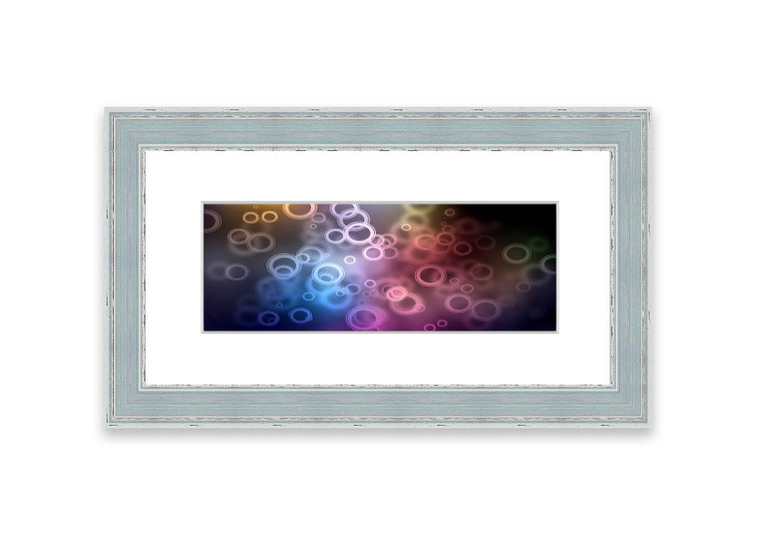 A beautifully framed Abstract Circle Art print featuring vibrant circles, handmade in Cornwall, ready to hang.