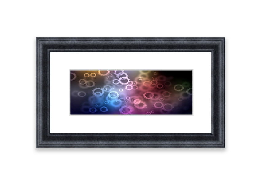 A beautifully framed Abstract Circle Art print featuring vibrant circles, handmade in Cornwall, ready to hang.