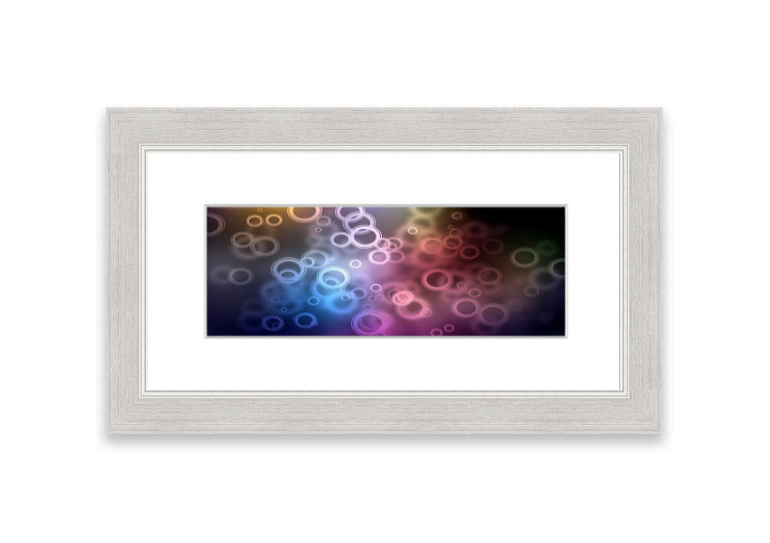 A beautifully framed Abstract Circle Art print featuring vibrant circles, handmade in Cornwall, ready to hang.