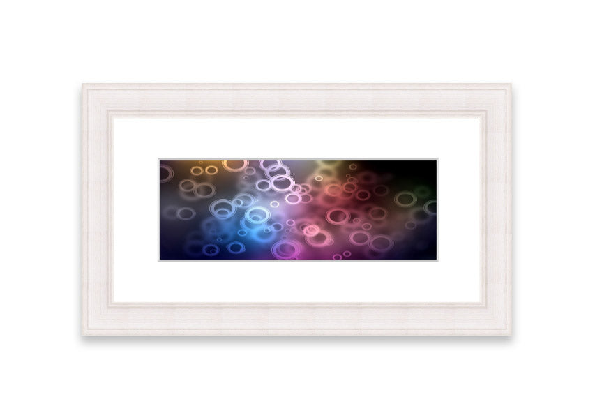 A beautifully framed Abstract Circle Art print featuring vibrant circles, handmade in Cornwall, ready to hang.