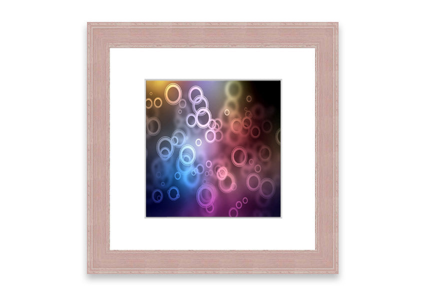 A beautifully framed Abstract Circle Art print featuring vibrant circles, handmade in Cornwall, ready to hang.