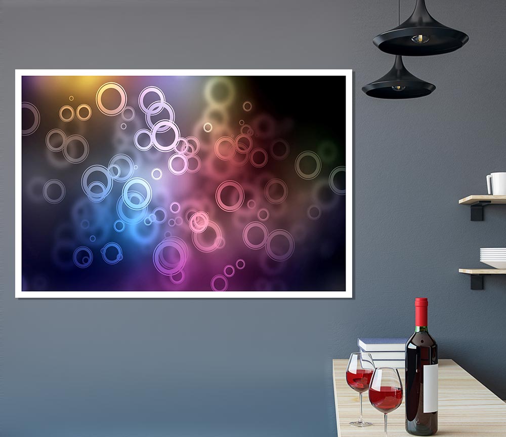 A vibrant Abstract Circle Art canvas featuring colorful circles in a dynamic arrangement, perfect for home decor.