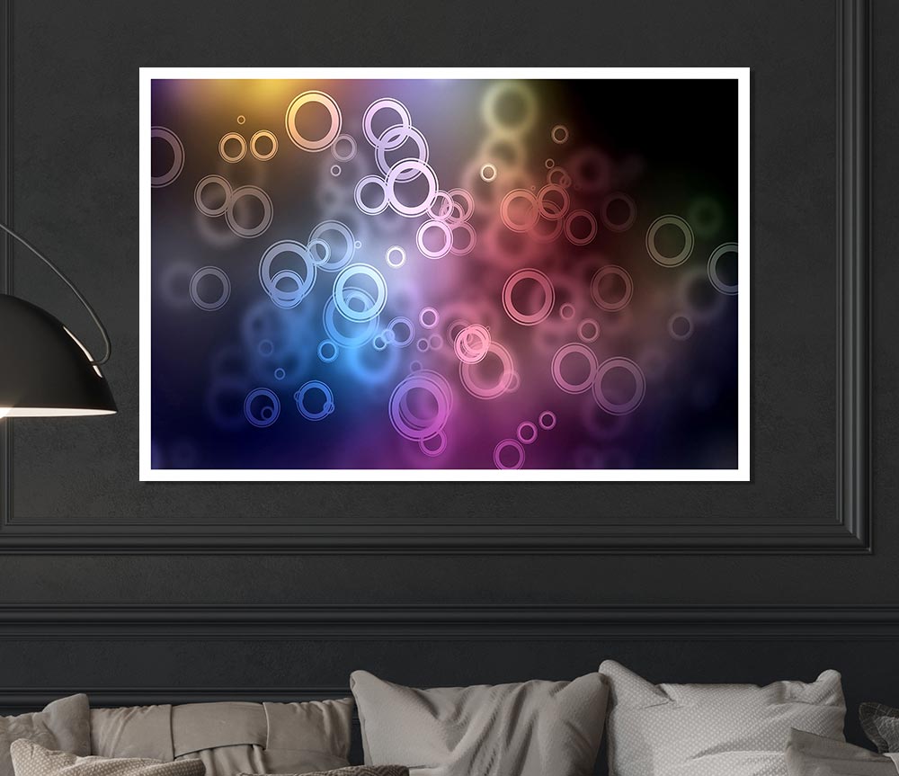 A vibrant Abstract Circle Art canvas featuring colorful circles in a dynamic arrangement, perfect for home decor.