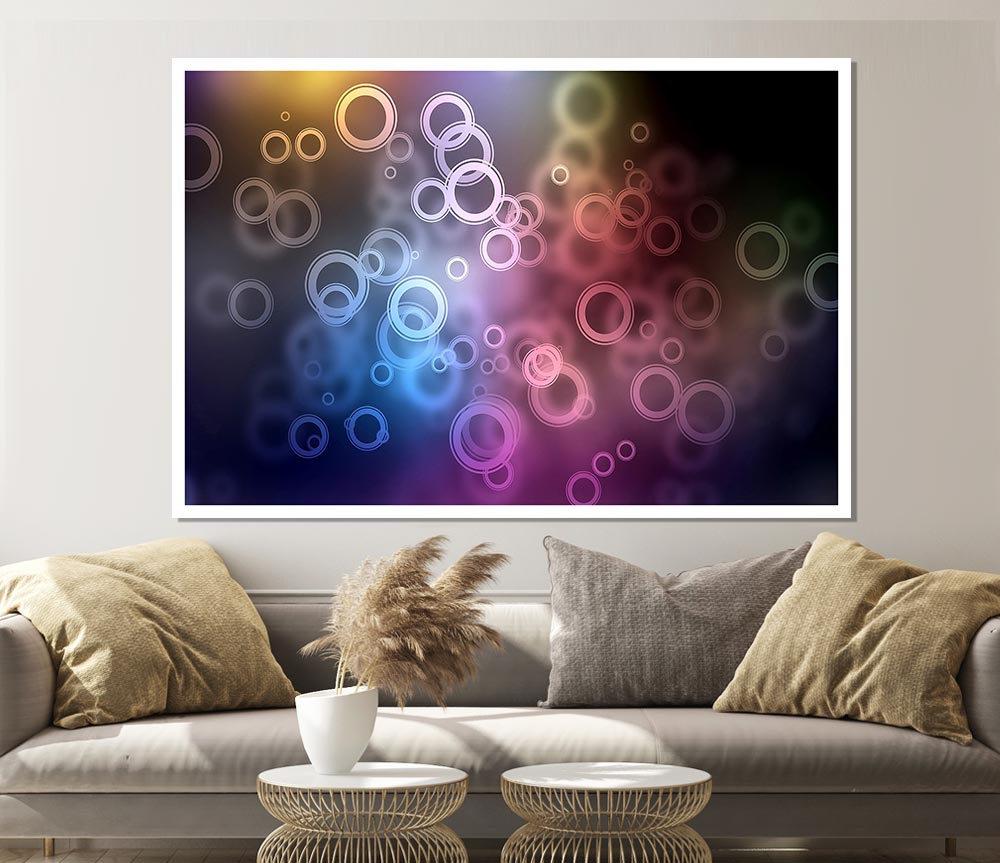 A vibrant Abstract Circle Art canvas featuring colorful circles in a dynamic arrangement, perfect for home decor.