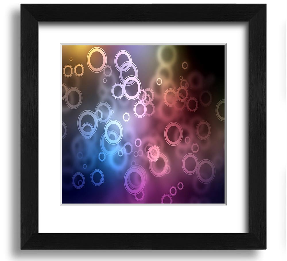 A beautifully framed Abstract Circle Art print featuring vibrant colors and unique circular patterns, ready to hang.