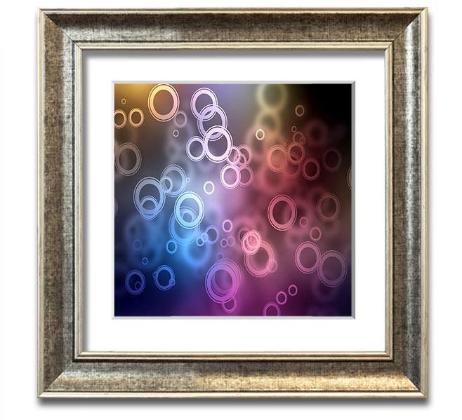 A beautifully framed Abstract Circle Art print featuring vibrant colors and unique circular patterns, ready to hang.