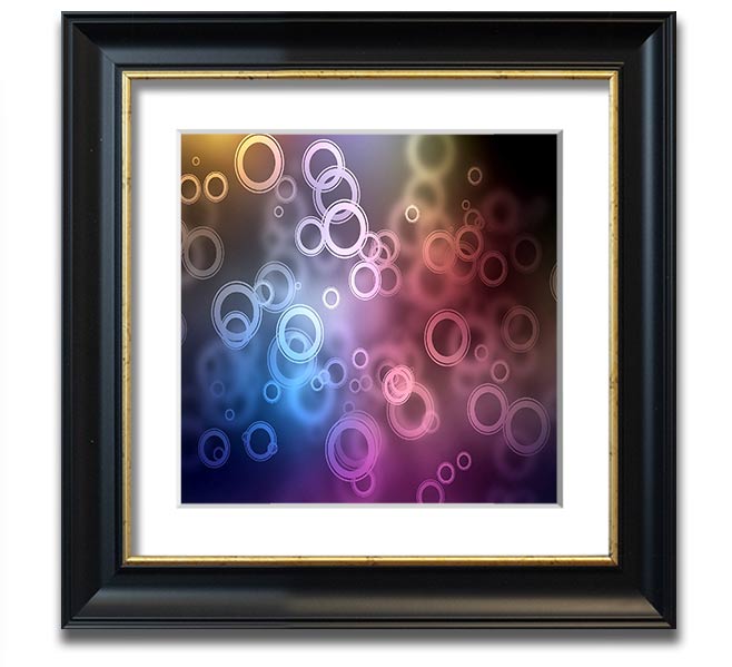 A beautifully framed Abstract Circle Art print featuring vibrant colors and unique circular patterns, ready to hang.