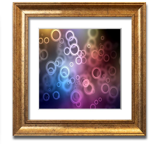 A beautifully framed Abstract Circle Art print featuring vibrant colors and unique circular patterns, ready to hang.