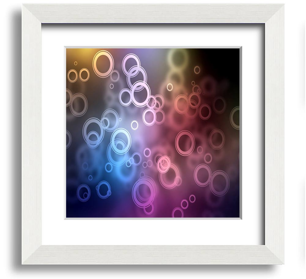 A beautifully framed Abstract Circle Art print featuring vibrant colors and unique circular patterns, ready to hang.