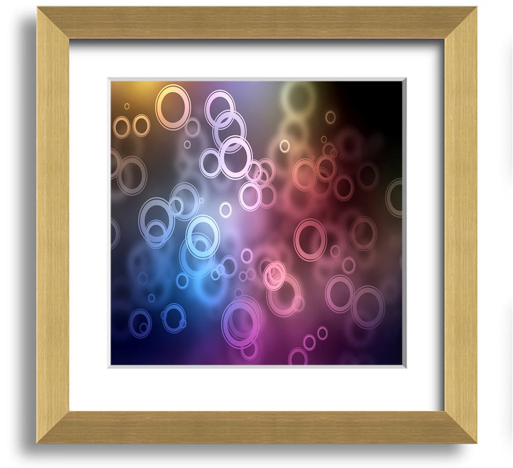 A beautifully framed Abstract Circle Art print featuring vibrant colors and unique circular patterns, ready to hang.