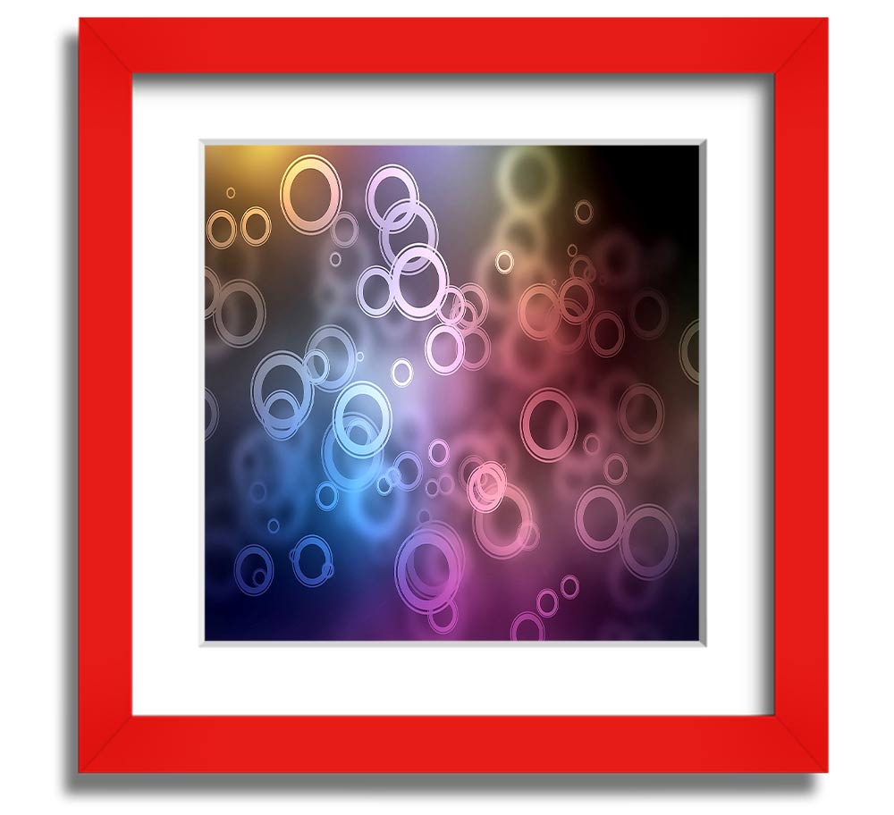 A beautifully framed Abstract Circle Art print featuring vibrant colors and unique circular patterns, ready to hang.