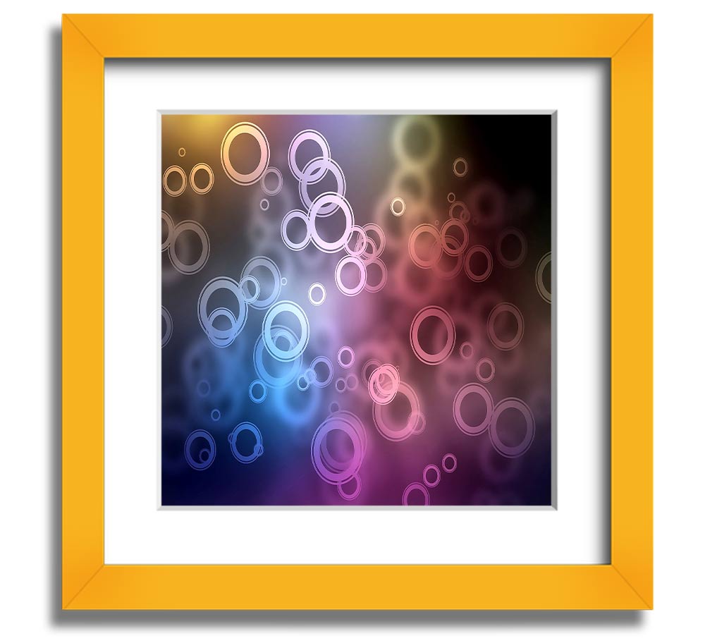 A beautifully framed Abstract Circle Art print featuring vibrant colors and unique circular patterns, ready to hang.