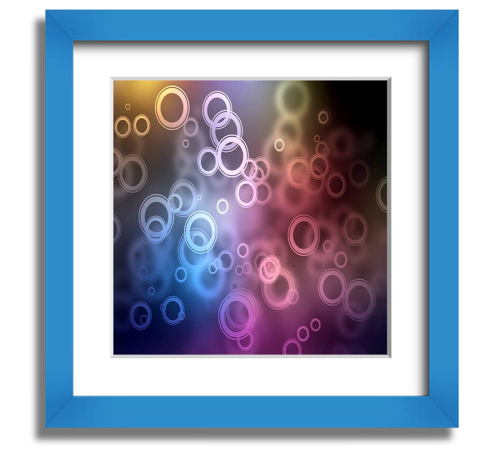 A beautifully framed Abstract Circle Art print featuring vibrant colors and unique circular patterns, ready to hang.