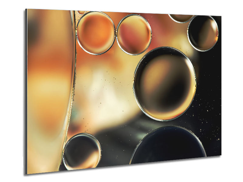 Abstract Circles Droplets artwork printed on brushed aluminium dibond, featuring vibrant colors and modern design.