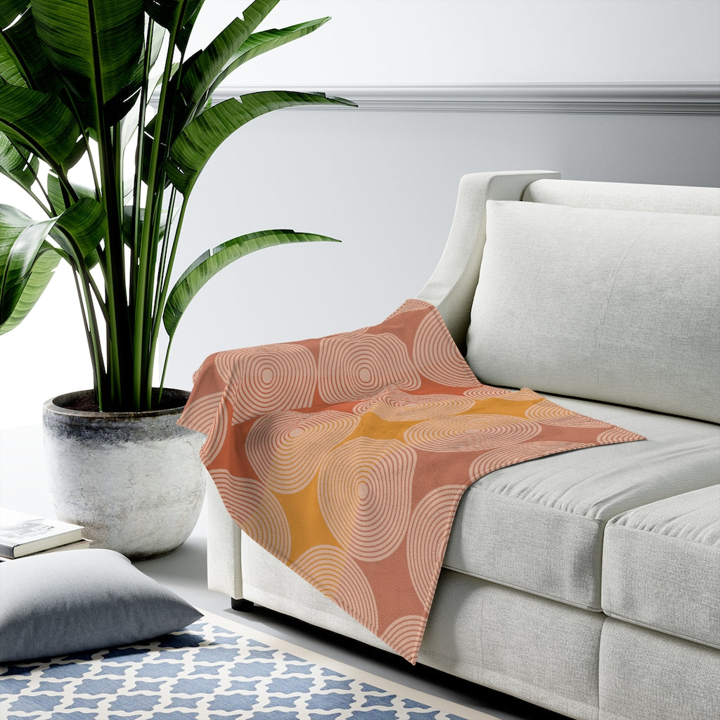 Abstract Circles Plush Blanket Throw showcasing a soft velveteen texture with a modern abstract circles design in vibrant colors.