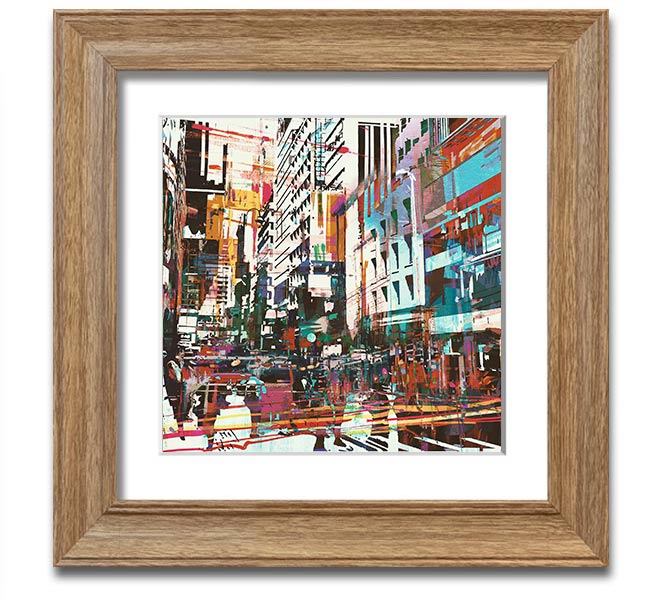 A beautifully framed abstract city art print showcasing vibrant colors and modern design, ready to hang.