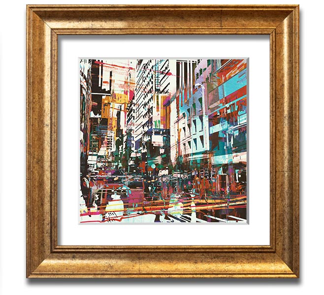 A beautifully framed abstract city art print showcasing vibrant colors and modern design, ready to hang.