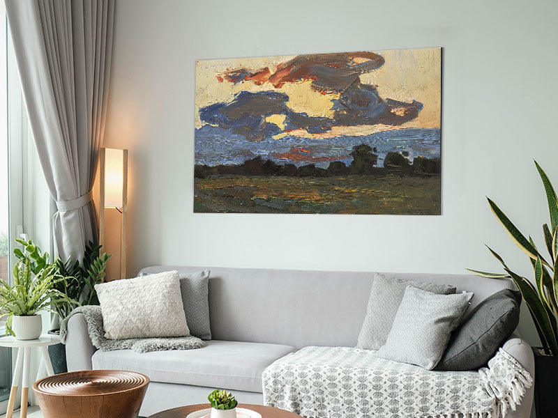 Abstract Countryside art piece printed on brushed aluminium dibond, showcasing vibrant colors and modern design.