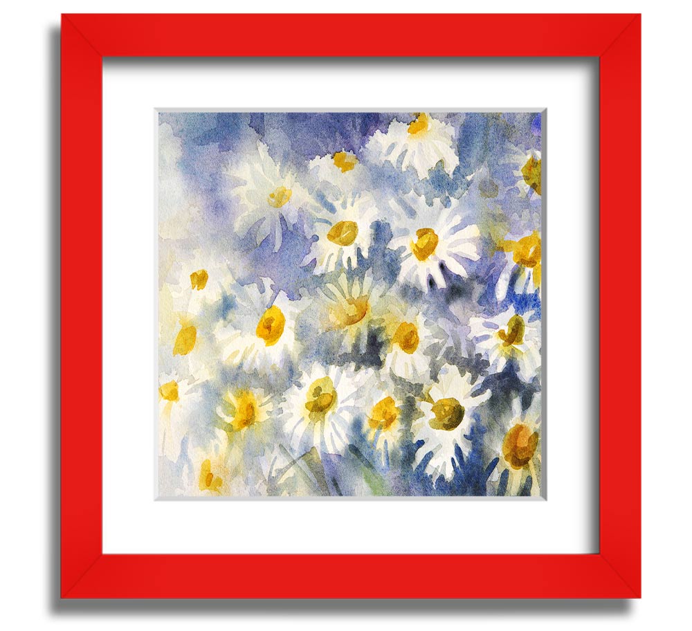 Abstract Daisy Blues Square Framed Print with vibrant blue tones and floral design, framed in a stylish frame.