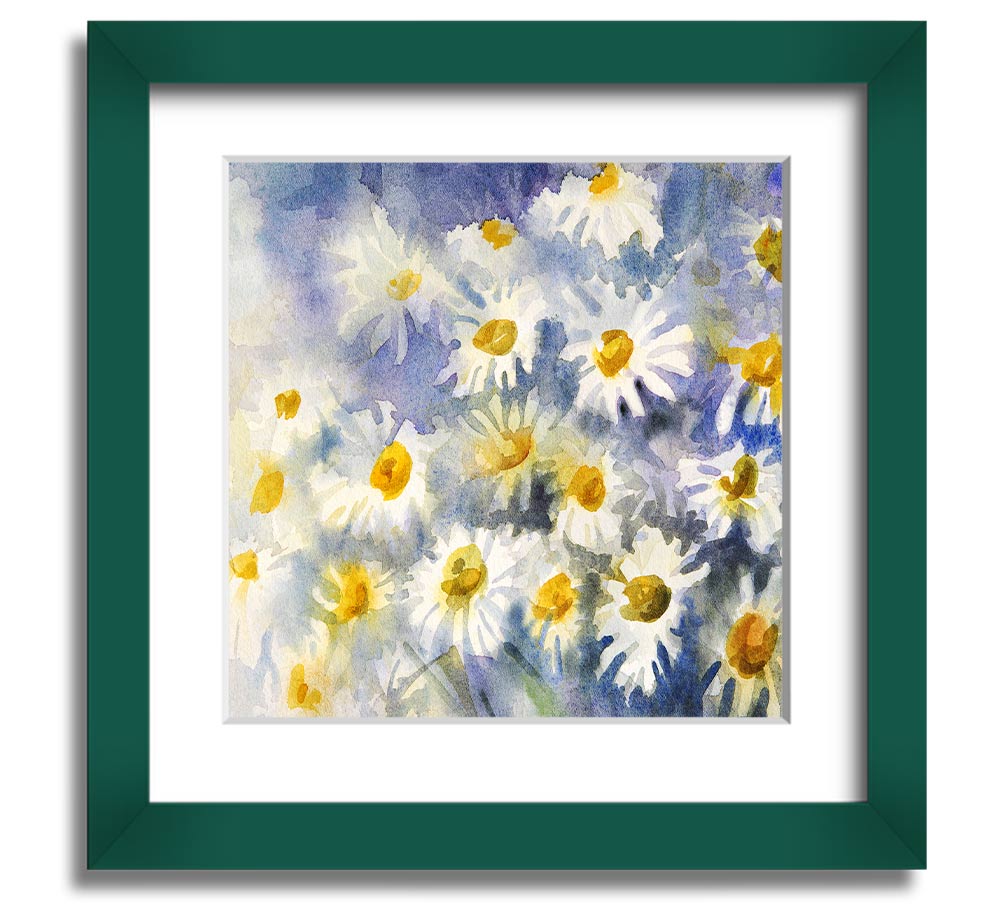 Abstract Daisy Blues Square Framed Print with vibrant blue tones and floral design, framed in a stylish frame.