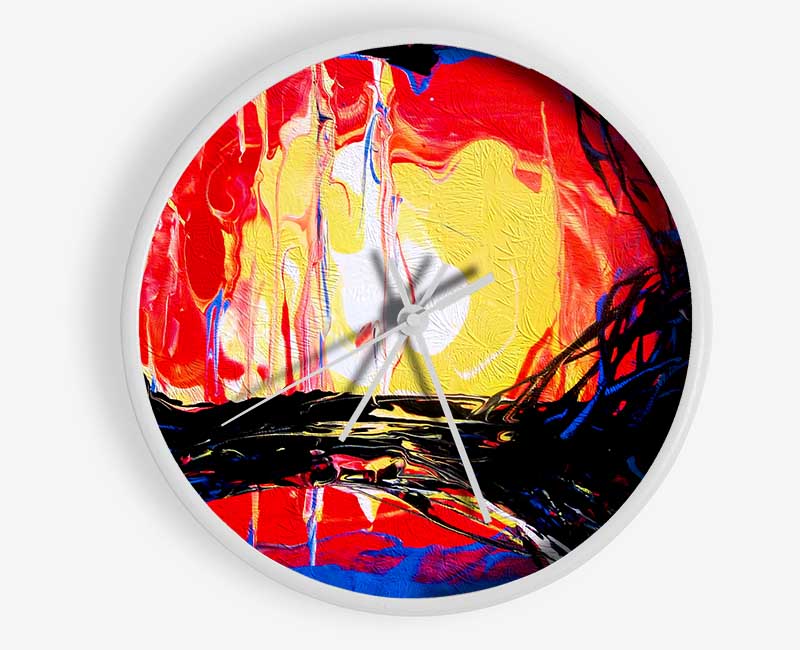 Abstract Earth clock made from natural bamboo with a round face, available in black, white, and natural frame colors.