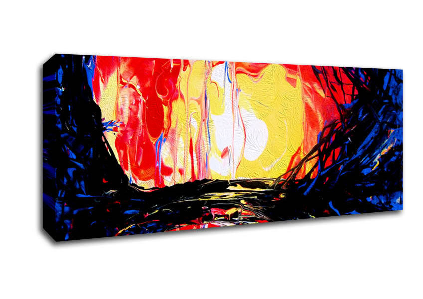 Abstract Earth canvas art featuring a vibrant, colorful design mounted on a sturdy box frame, ready to hang.