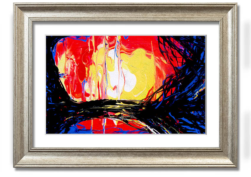 Abstract Earth framed print showcasing vibrant colors and unique design, ready to hang.