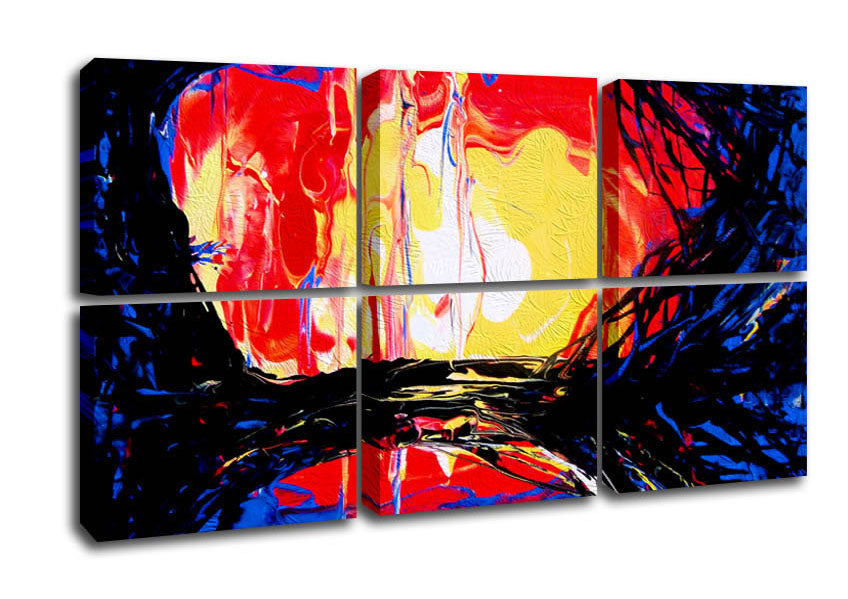 Abstract Earth canvas art featuring vibrant colors and unique shapes, mounted on a sturdy box frame, ready to hang.