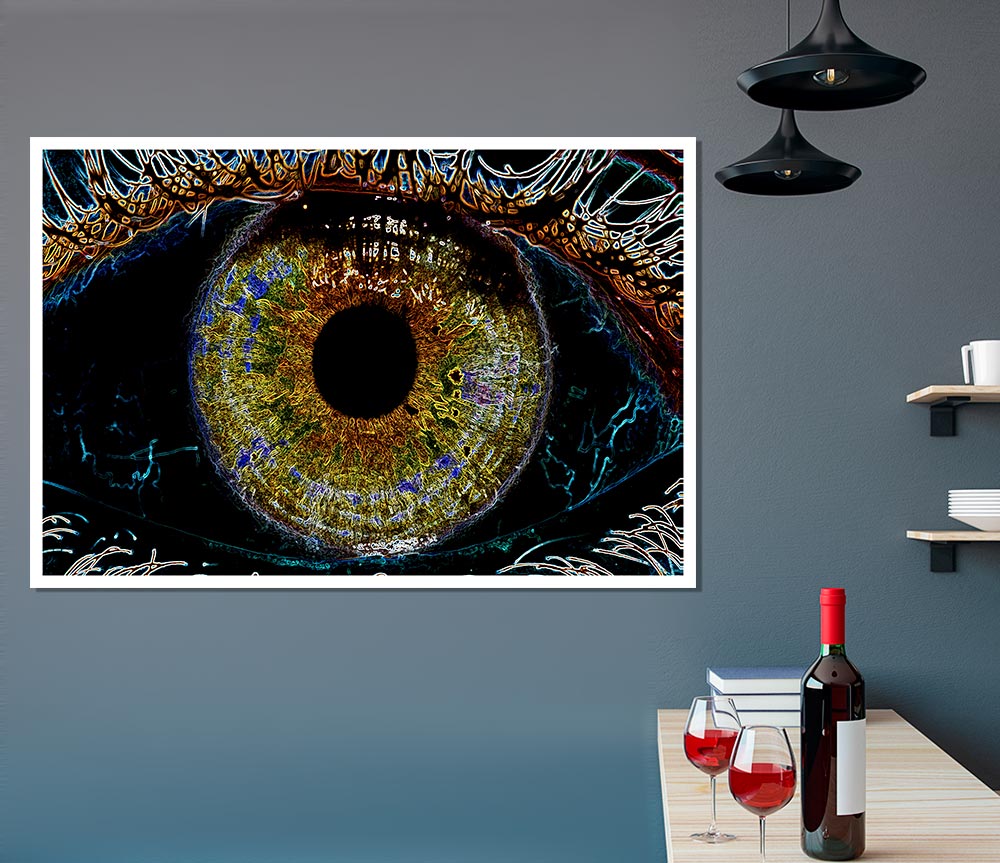 Abstract Eye canvas poster featuring vibrant colors and intricate details, perfect for home or office decor.