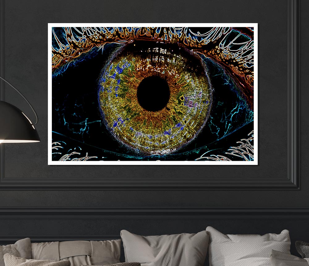 Abstract Eye canvas poster featuring vibrant colors and intricate details, perfect for home or office decor.