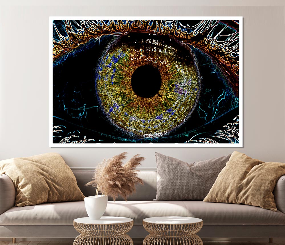 Abstract Eye canvas poster featuring vibrant colors and intricate details, perfect for home or office decor.