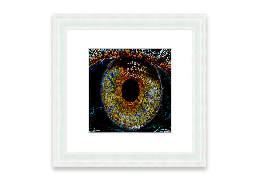 A beautifully framed Abstract Eye print showcasing vibrant colors and unique design, ready to hang.