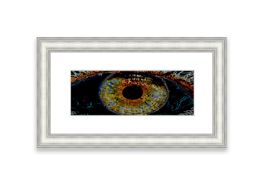 A beautifully framed Abstract Eye print showcasing vibrant colors and unique design, ready to hang.