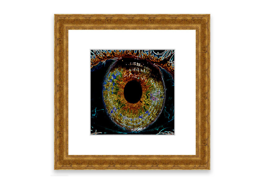 A beautifully framed Abstract Eye print showcasing vibrant colors and unique design, ready to hang.