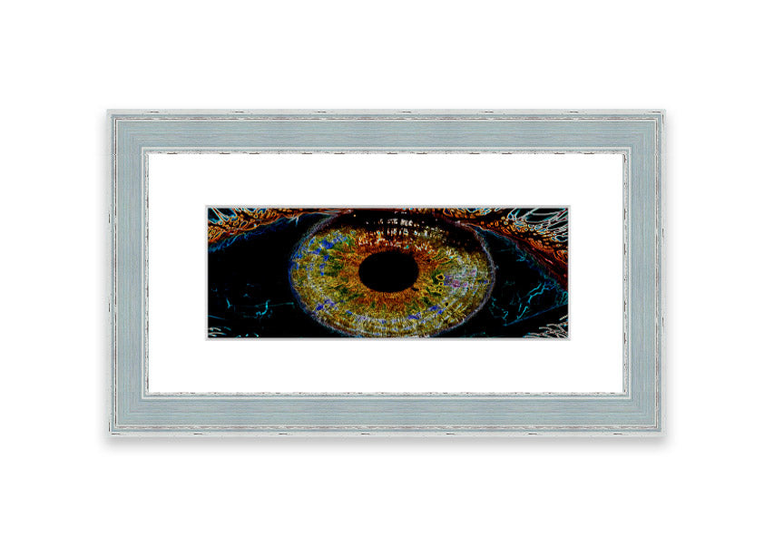 A beautifully framed Abstract Eye print showcasing vibrant colors and unique design, ready to hang.