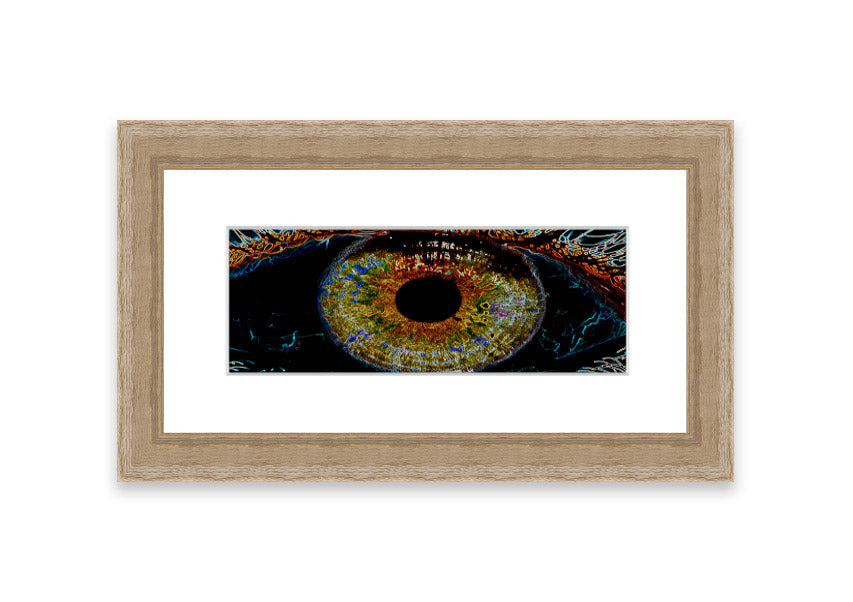 A beautifully framed Abstract Eye print showcasing vibrant colors and unique design, ready to hang.