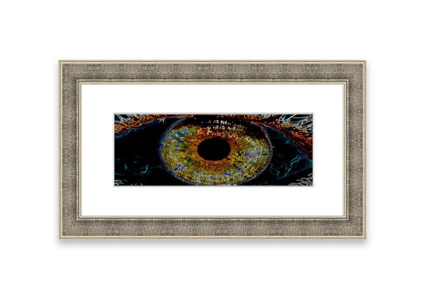 A beautifully framed Abstract Eye print showcasing vibrant colors and unique design, ready to hang.