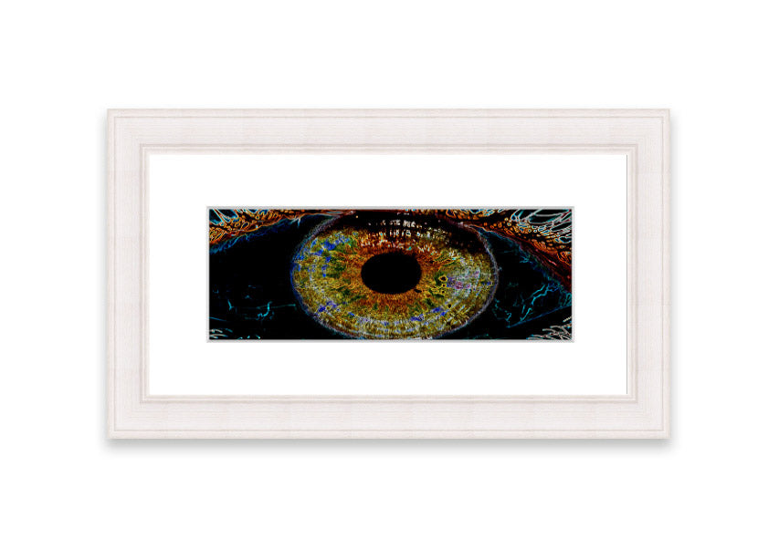 A beautifully framed Abstract Eye print showcasing vibrant colors and unique design, ready to hang.