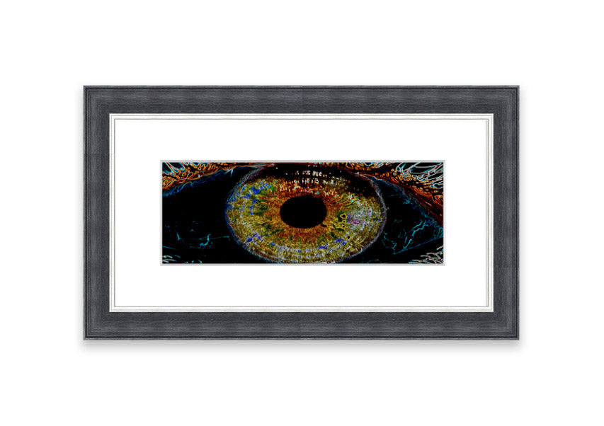 A beautifully framed Abstract Eye print showcasing vibrant colors and unique design, ready to hang.