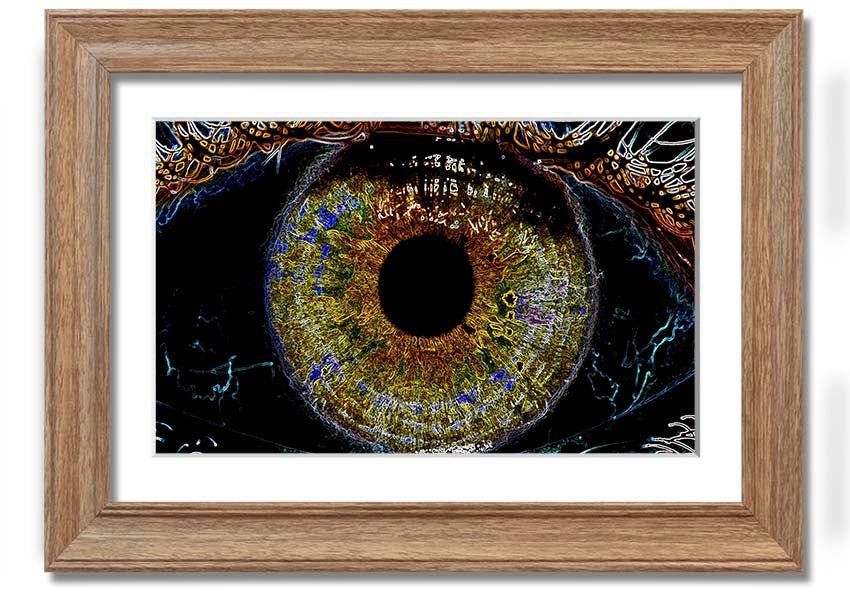 A beautifully framed Abstract Eye print showcasing vibrant colors and intricate details, ready to hang.