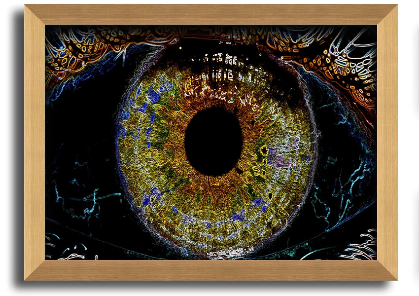 A beautifully framed Abstract Eye print showcasing vibrant colors and intricate details, ready to hang.