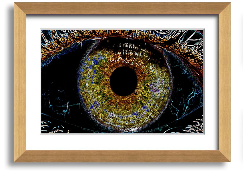 A beautifully framed Abstract Eye print showcasing vibrant colors and intricate details, ready to hang.