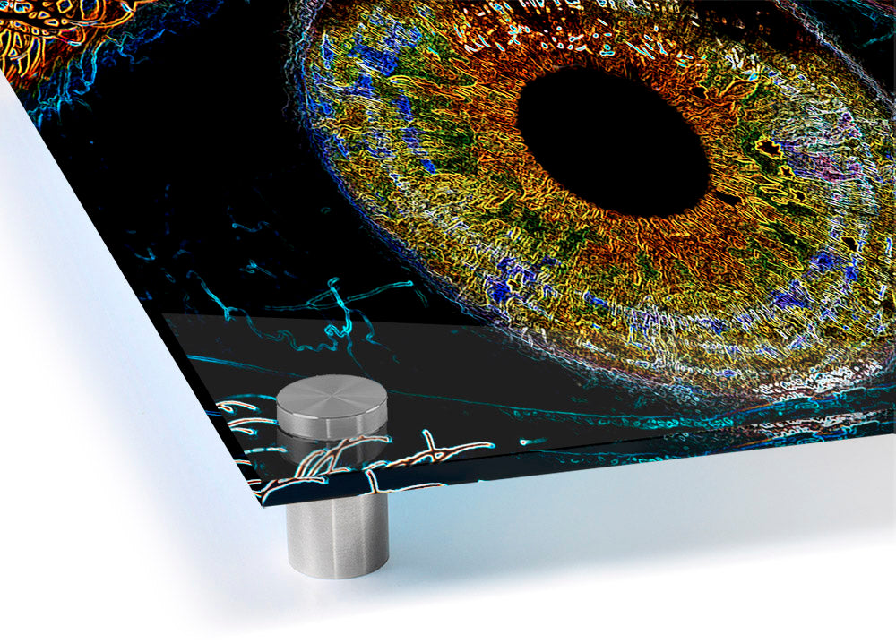 Abstract Eye acrylic print on 5mm thick acrylic glass, showcasing vibrant colors and modern design.