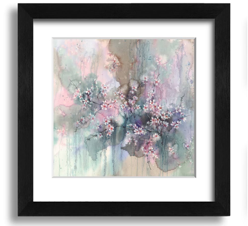 A vibrant abstract flower design in a square frame, showcasing multiple colors and artistic flair, ready to hang on a wall.