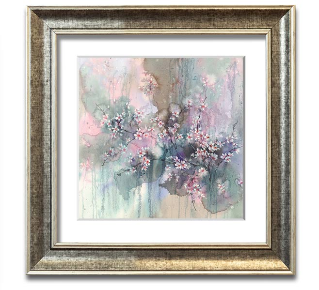 A vibrant abstract flower design in a square frame, showcasing multiple colors and artistic flair, ready to hang on a wall.