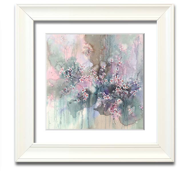 A vibrant abstract flower design in a square frame, showcasing multiple colors and artistic flair, ready to hang on a wall.