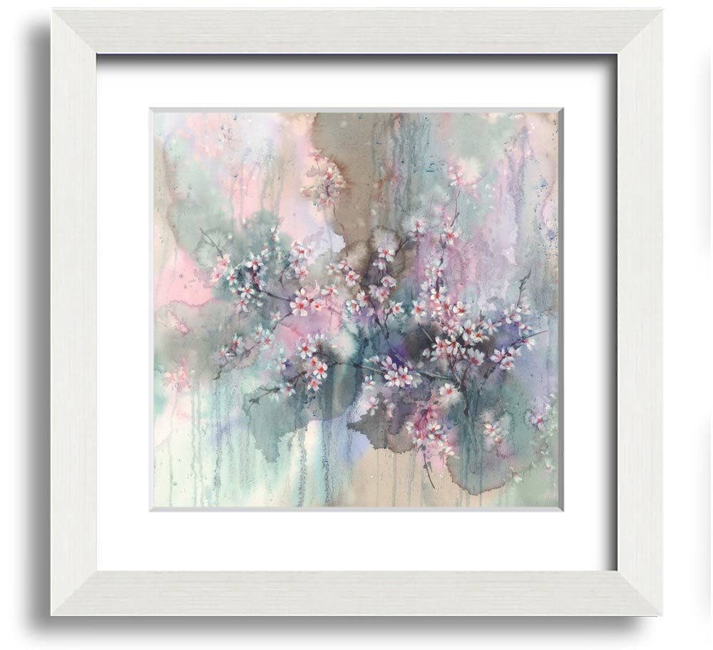 A vibrant abstract flower design in a square frame, showcasing multiple colors and artistic flair, ready to hang on a wall.